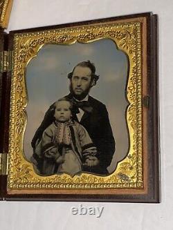 1/6 Plate British Ambrotype Colorized Father & Son, Scovill Union Case, Must See