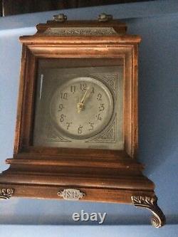 1814 Cast Iron & Brass Mamtle Clock Old Antique Works MUST SEE