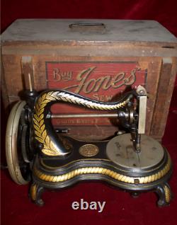 1893 Jones Serpentine Swan Neck hand crank Sewing Machine with case. MUST SEE
