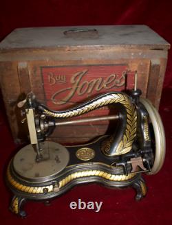 1893 Jones Serpentine Swan Neck hand crank Sewing Machine with case. MUST SEE