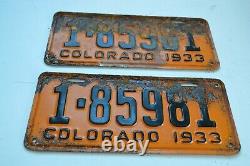 1933 Colorado License Plate Set! Must See! Original