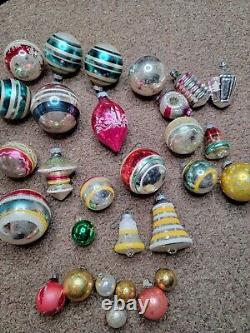 29 Lot 30s/40s Shiny Brite Glass Ornaments Indents Stencil Handpainted Must See