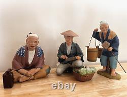 3 Antique Japanese HAKATA URASAKI Clay Dolls (MUST SEE)