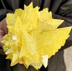 392G Rare yellow sulfur crystal quartz crystal mineral (MUST SEE VIDEO)