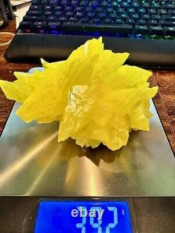 392G Rare yellow sulfur crystal quartz crystal mineral (MUST SEE VIDEO)