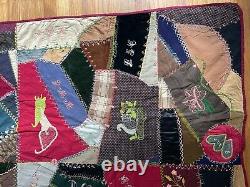 Amazing Dated 1889 Victorian Folk Art Crazy Quilt 74 x 85 MUST SEE