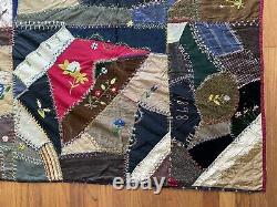 Amazing Dated 1889 Victorian Folk Art Crazy Quilt 74 x 85 MUST SEE