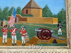 American Revolutionary War Folk Art Oil Painting Signed Al. Sanger Must See