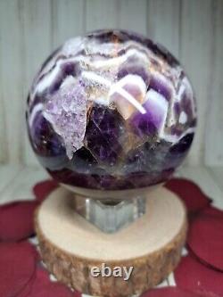 Amethyst Crystal Sphere 8.4cm 978g Chevron Dream + Stand Healing Gift Must see