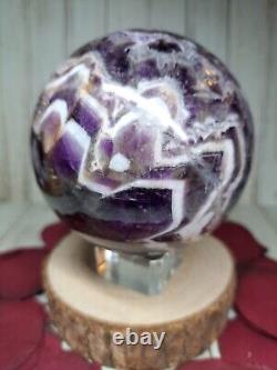 Amethyst Crystal Sphere 8.4cm 978g Chevron Dream + Stand Healing Gift Must see