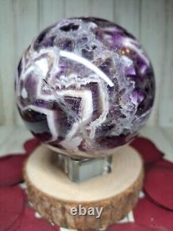 Amethyst Crystal Sphere 8.4cm 978g Chevron Dream + Stand Healing Gift Must see