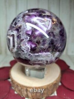 Amethyst Crystal Sphere 8.4cm 978g Chevron Dream + Stand Healing Gift Must see