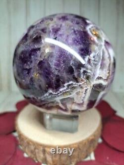 Amethyst Crystal Sphere 8.4cm 978g Chevron Dream + Stand Healing Gift Must see