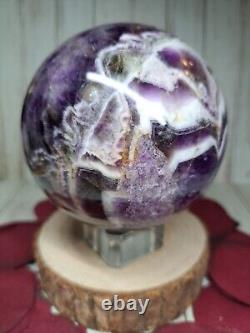 Amethyst Crystal Sphere 8.4cm 978g Chevron Dream + Stand Healing Gift Must see