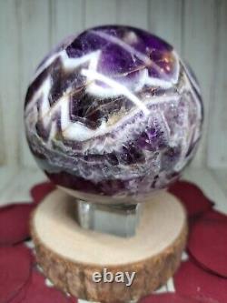 Amethyst Crystal Sphere 8.4cm 978g Chevron Dream + Stand Healing Gift Must see