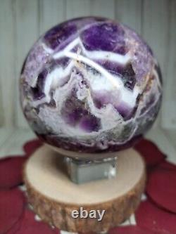 Amethyst Crystal Sphere 8.4cm 978g Chevron Dream + Stand Healing Gift Must see