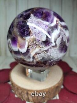 Amethyst Crystal Sphere 8.4cm 978g Chevron Dream + Stand Healing Gift Must see