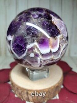 Amethyst Crystal Sphere 8.4cm 978g Chevron Dream + Stand Healing Gift Must see