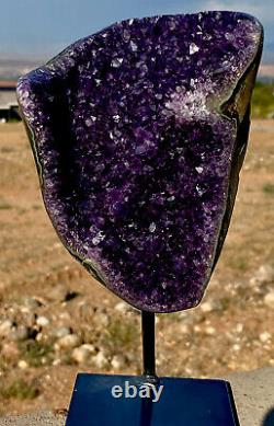 Amethyst Geode Crystal Cluster With Stand Dark Purple URUGUAY 2280 Gr. Must See