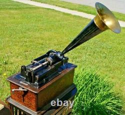 Antique 1901 Edison Home Phonograph With Horn & Stand NO Cylinders WORKS MUST SEE