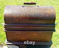 Antique 1901 Edison Home Phonograph With Horn & Stand NO Cylinders WORKS MUST SEE