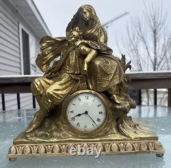 Antique 1930s Figural Statue Mantle Clock MUST SEE METAL BRASS FINISH