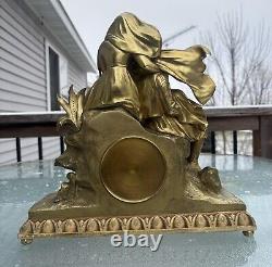 Antique 1930s Figural Statue Mantle Clock MUST SEE METAL BRASS FINISH