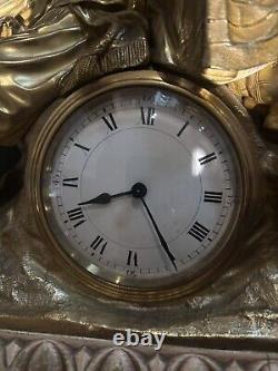 Antique 1930s Figural Statue Mantle Clock MUST SEE METAL BRASS FINISH