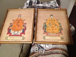 Antique Asian Silk Paintingpair -emperor Tang Taizong An Wife Must See Amazing