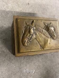 Antique Austrian Solid Bronze Box With Horses Wow Must See