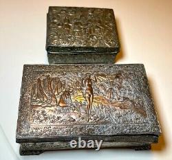 Antique Lady Risque Mens Art Nouveau Repousse Dresser Box's MUST SEE Pair Nice