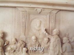 Antique Lg Hand Carved Incolay Stone Jewelry Box With Victorian Scene MUST SEE