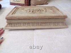 Antique Lg Hand Carved Incolay Stone Jewelry Box With Victorian Scene MUST SEE