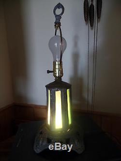 Antique Slag Glass Leaded Stained Glass Lighthouse Beacon Lamp Base Must See