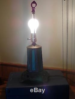 Antique Slag Glass Leaded Stained Glass Lighthouse Beacon Lamp Base Must See