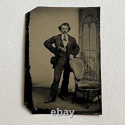Antique Tintype Photograph Dapper Charming Handsome Man Hat On Hat Off Must See