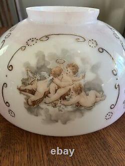 Antique Victorian Cherub Angels Lamp Shade 13 3/4 Diameter MUST SEE No Reserve