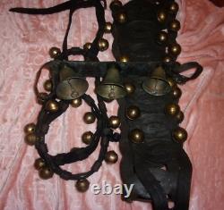 Antique/Vintage Brass Horse Sleigh Bells on Leather Belts LOT MUST SEE