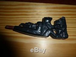 Argillite Haida Bear-Woman-Man-Frog 3-D Panel Pipe New-Excellent Must See