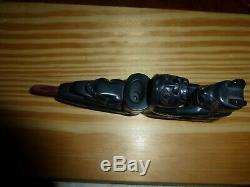Argillite Haida Bear-Woman-Man-Frog 3-D Panel Pipe New-Excellent Must See
