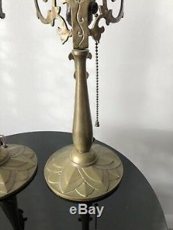 Art Deco 1920s Brass Table Lamps PAIR Works Must SEE Mission Style too