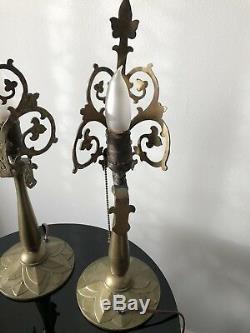 Art Deco 1920s Brass Table Lamps PAIR Works Must SEE Mission Style too