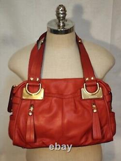 B MAKOWSKY Red Metal Collection Leather Satchel Handbag Purse Must See