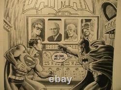 Batman & Superman UNIQUE COVER ART Must-See w JLA DC EXEC B-DAY B&W Stat w COA
