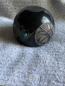 Beautiful Tom Tapia San Juan Pueblo Black Pottery Small Vase MUST SEE