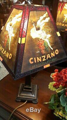 Black Cinzano Hand Painted Stained Glass Lamp MUST SEE Beautiful Signed