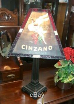 Black Cinzano Hand Painted Stained Glass Lamp MUST SEE Beautiful Signed