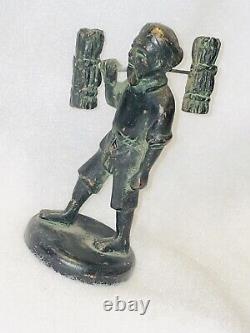 COLLECTIBLE ANTIQUE? JAPANESE BRONZE FIGURE? FARMER with INSIGNIA MUST SEE