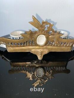 Castilian Brass & Porcelain Inkwell RARE Beauty Must SEE Signed