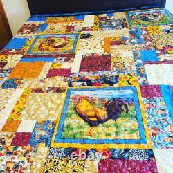 Chickens! 75 x 91 Handmade Quilt With Hanging Sleeve Rustic Well MADE MUST SEE